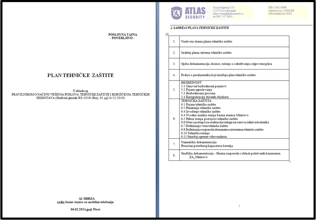 Plan tehničke zaštite - Naslovna strana i sadržaj